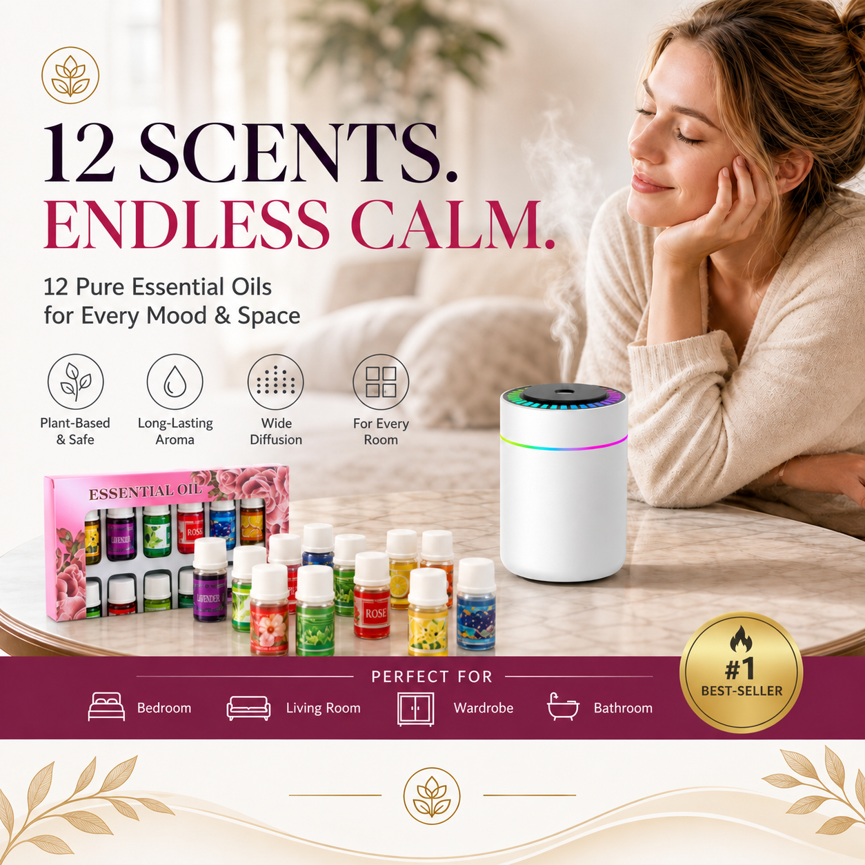 White Aroma Diffuser + Essential Oils Set