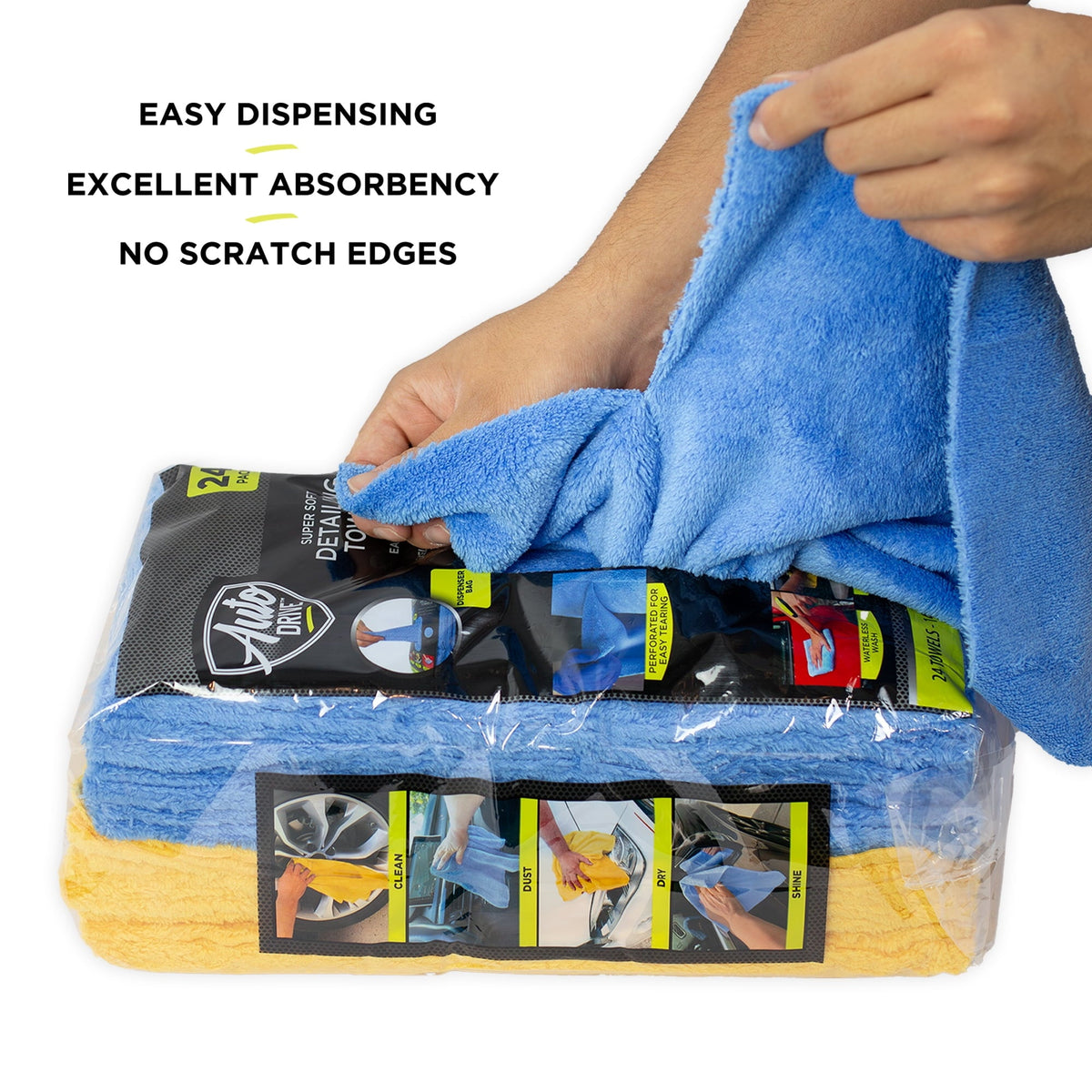 Auto Drive Coral Fleece Microfiber Towel, 24 Pack, Multi-Purpose Cleaning and Detailing, Blue & Yellow - product image 2