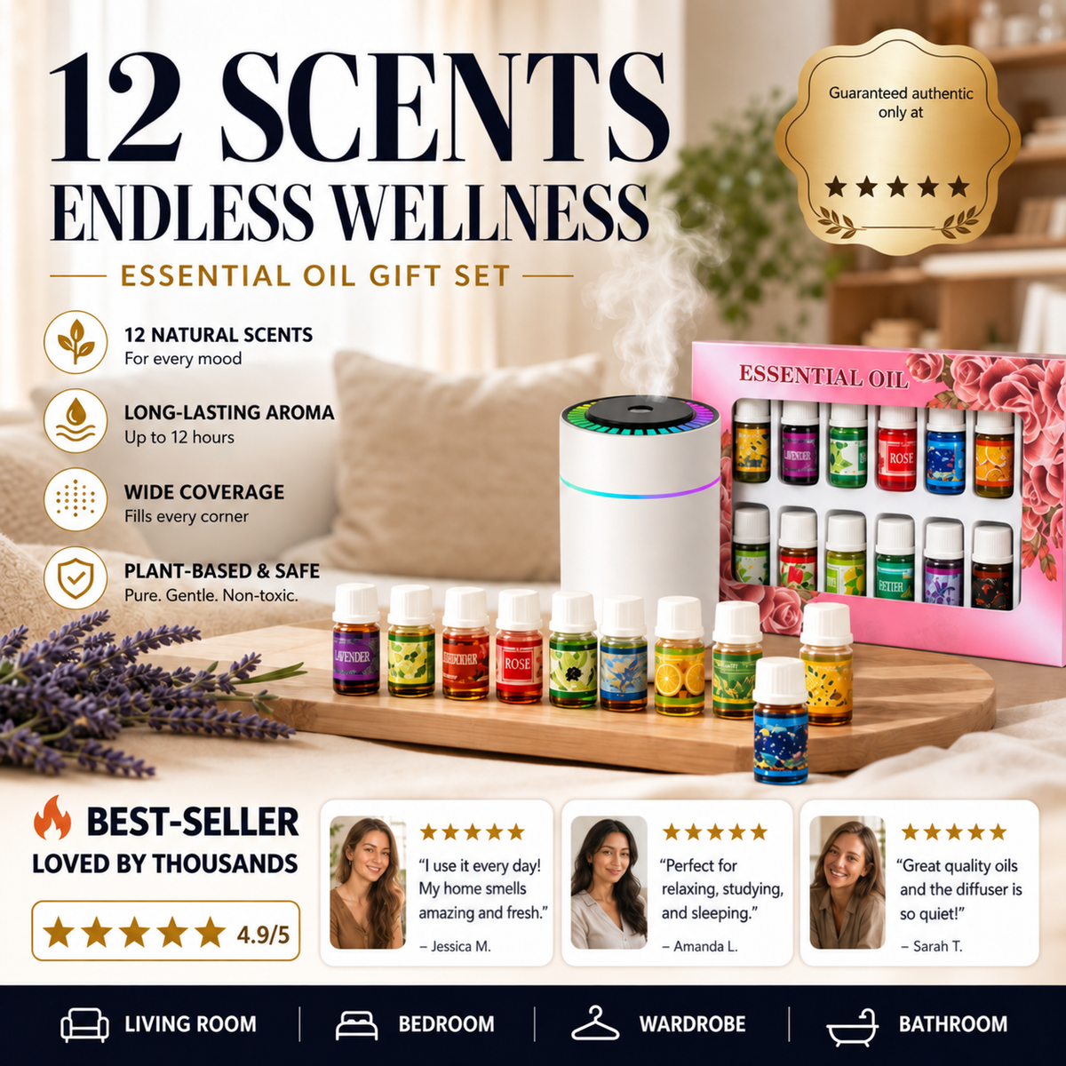 🎁🌺The fresh scent lifts your mood！🌷12-Pack Water Soluble Essential Oils Set