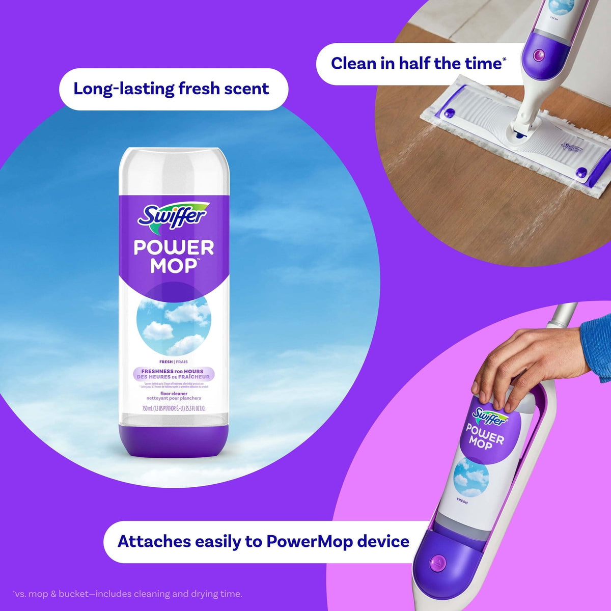 Swiffer Power Mop Refill Solution, Tile, Vinyl, Laminate, Wood, Floor Cleaner, Fresh, 25.3 fl oz - product image 2